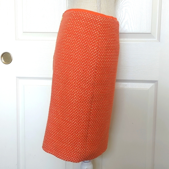 Tory Burch Orange-CreamTweed Pencil Skirt with Metallic Thread Detail - Picture 2 of 7